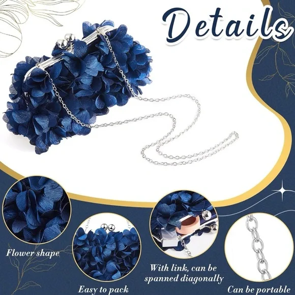 4 Pcs Flower Clutch Rhinestone Jewelry Set Clutch Necklace Earrings Bracelet - Picture 4 of 6